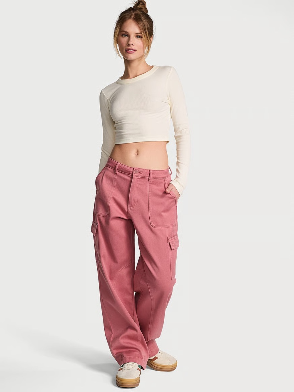 High-Rise Wide Cargo Pants in Dusty Rose